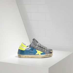 Golden Goose Super Star Sneakers In Leather With Fluo Leather Star Women